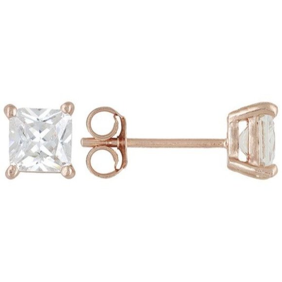 Bella Luce Diamond Simulant 2.00ctw 5x5mm Princess Cut SS Rose Stud Earrings NIB - Picture 2 of 10